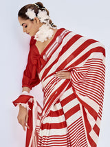 Red & White Satin Saree