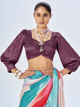 Multicolor Satin Saree