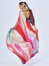 Multicolor Satin Saree