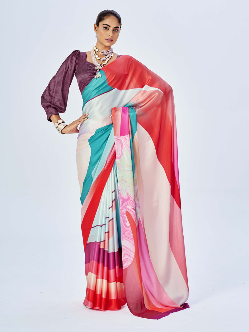 Multicolor Satin Saree