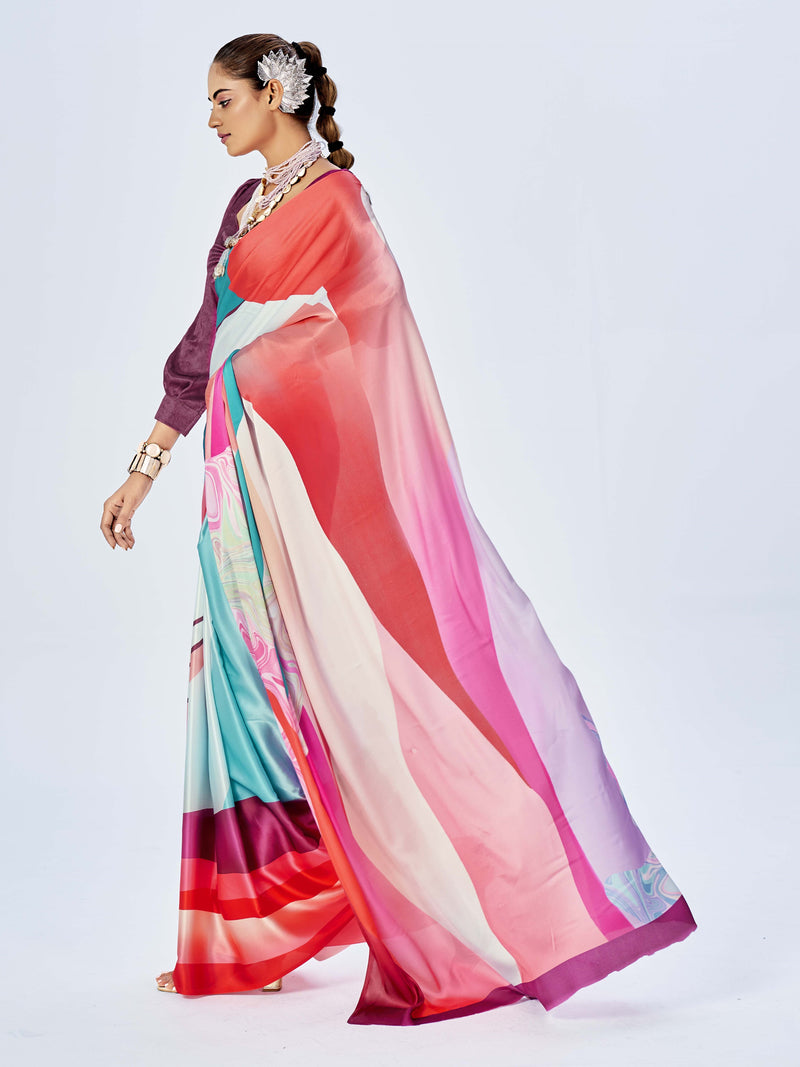 Multicolor Satin Saree