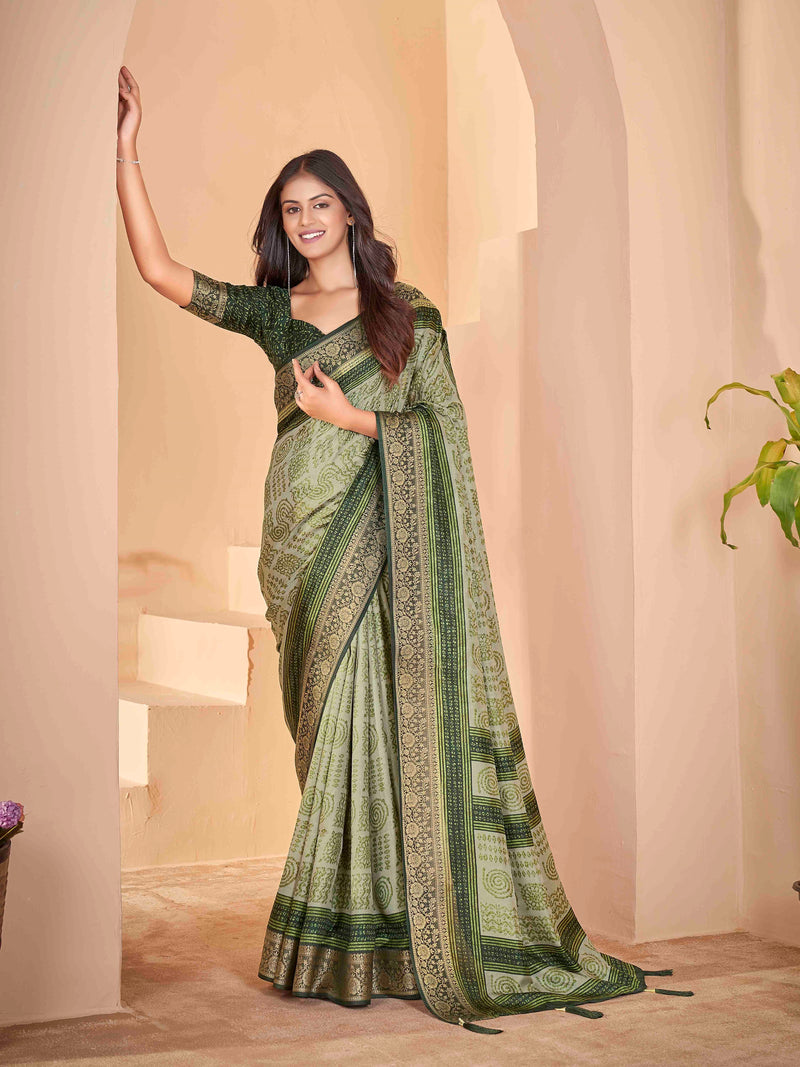 Olive Velvet  Banarasi Saree