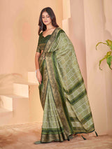 Olive Velvet  Banarasi Saree