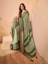 Olive Velvet  Banarasi Saree