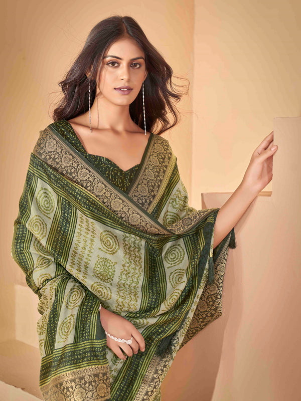 Olive Velvet  Banarasi Saree