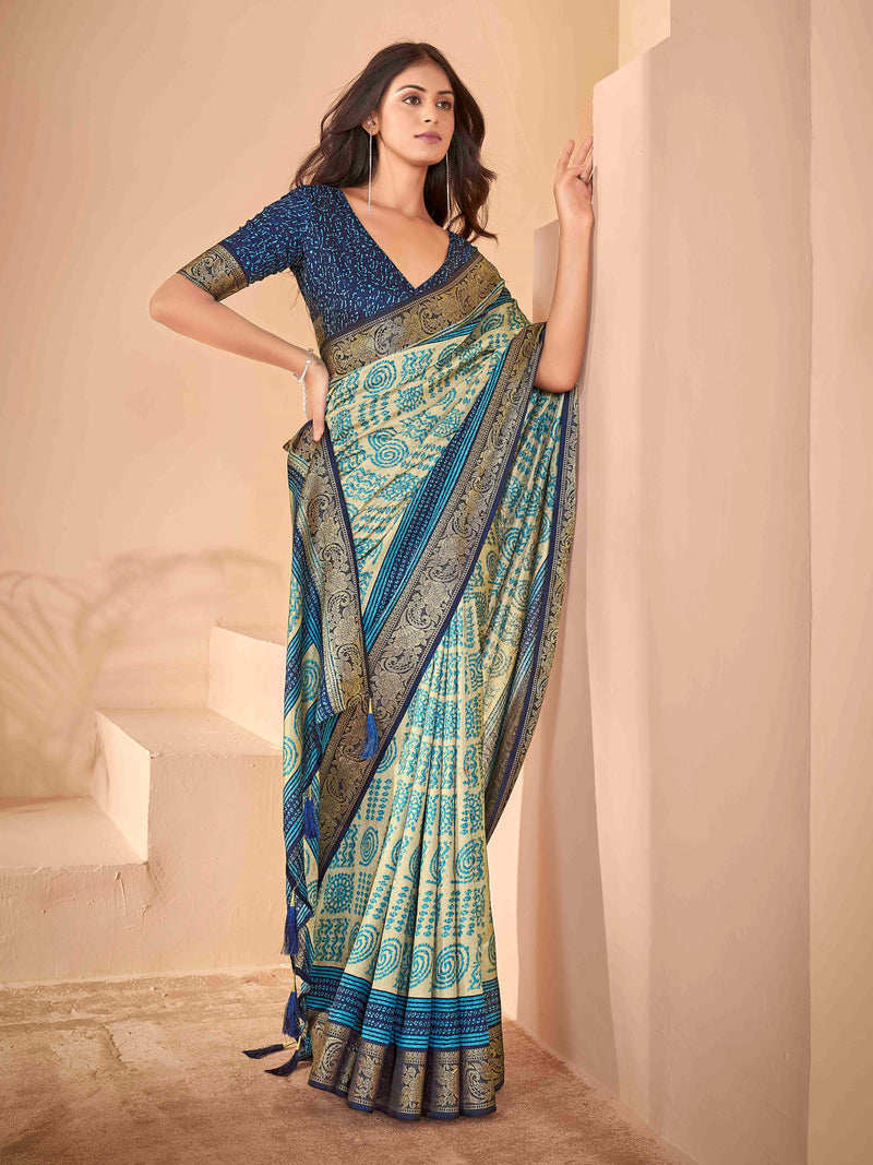 Velvet Sky Blue Banarasi Saree