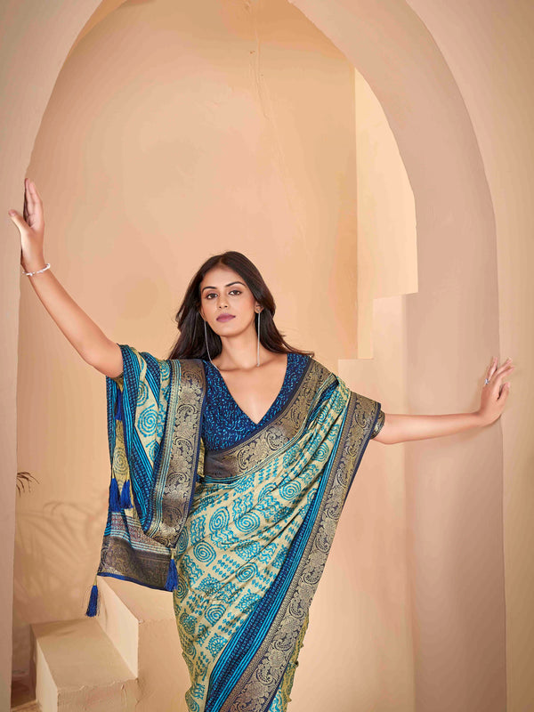 Velvet Sky Blue Banarasi Saree