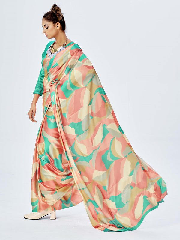 Multicolor Satin Digital Saree