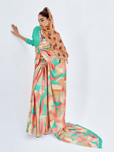 Multicolor Satin Digital Saree