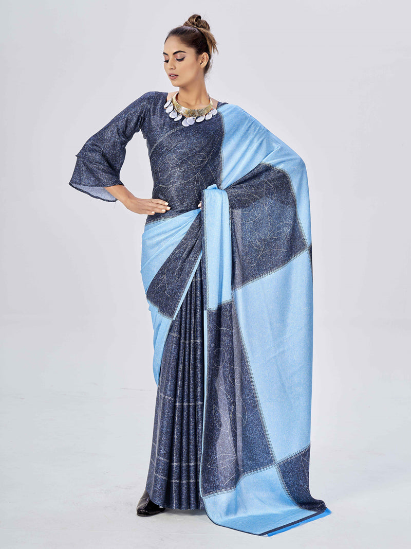 Navy Blue Satin Saree