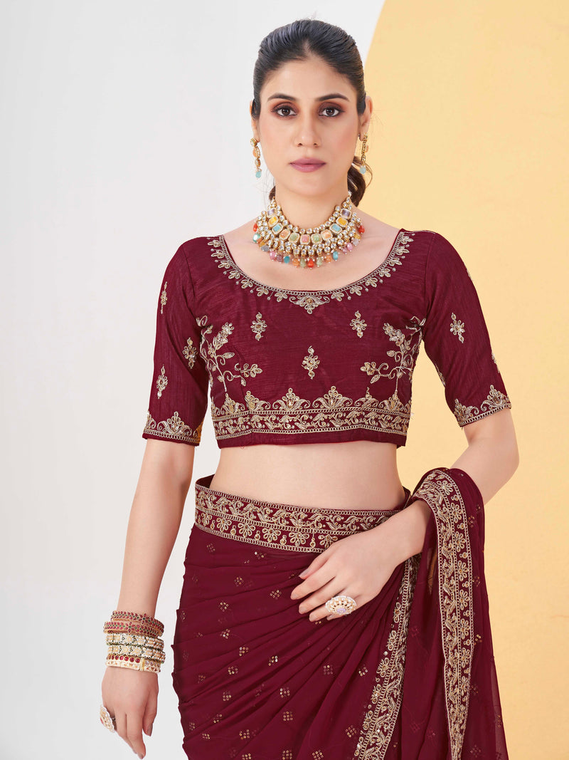 Maroon Poly Georgette Saree