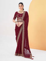 Maroon Poly Georgette Saree