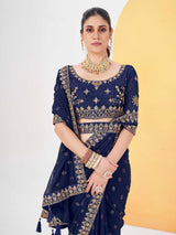 Navy Blue Poly Georgette Saree