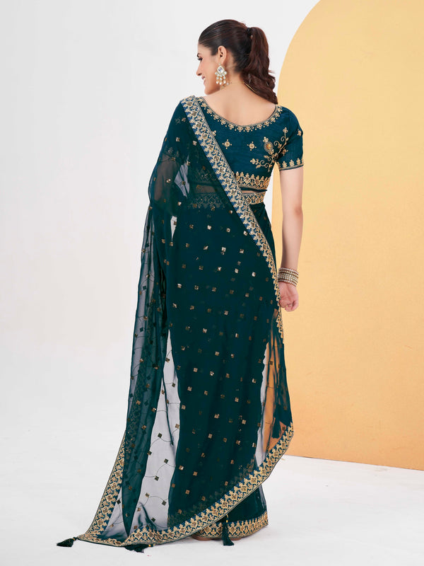 Green Poly Georgette Saree