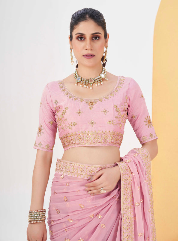 Pink Georgette Saree With embroidered Border