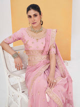 Pink Georgette Saree With embroidered Border