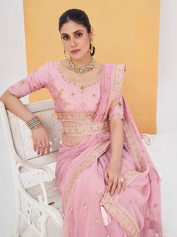 Pink Georgette Saree With embroidered Border