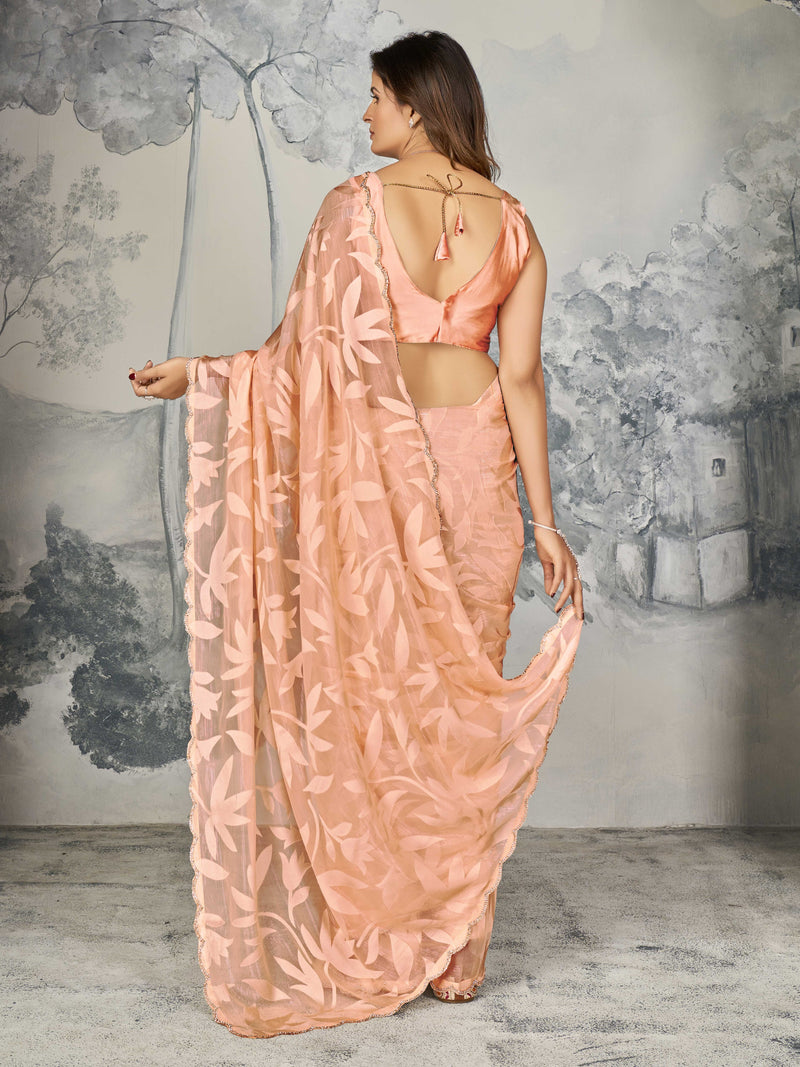 Peach Rainbow Brasso Saree