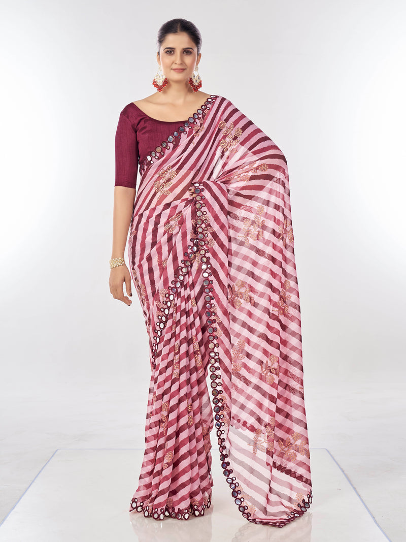 Maroon Georgette Saree With mirror work.