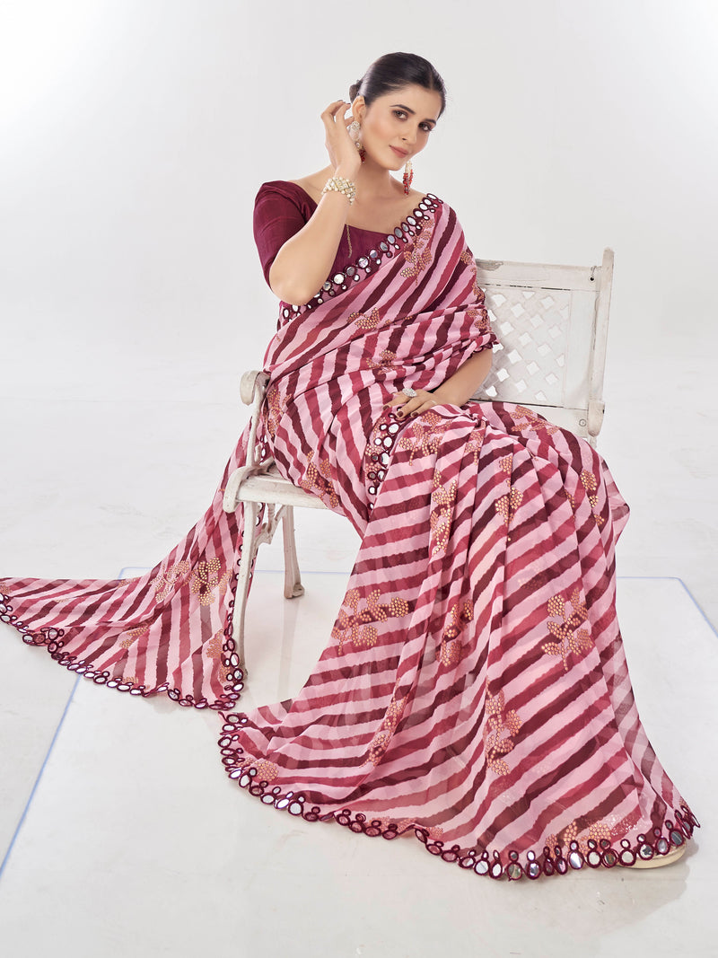 Maroon Georgette Saree With mirror work.