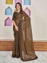 Brown Shimmer Chinon Fancy Saree