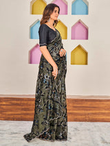 Black Organza Brasso Saree