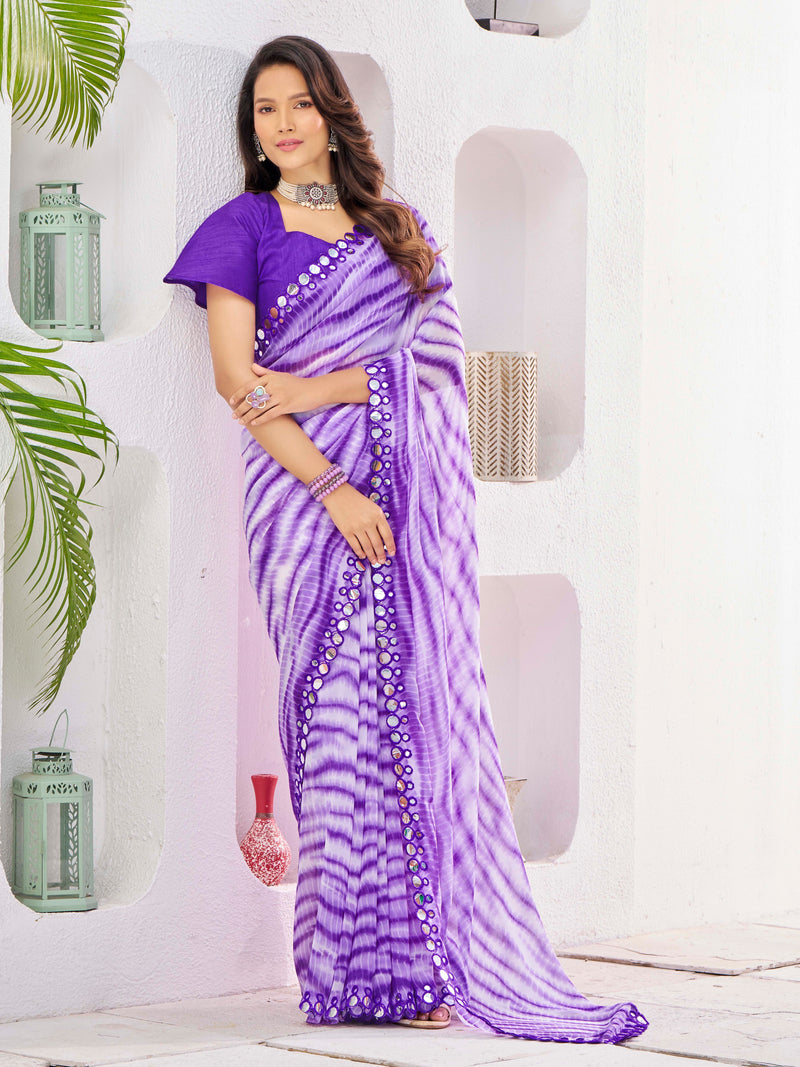 Light Purple Colored Poly Georgette Saree