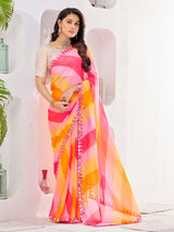 Multi Colored Georgette With Mirror Work Saree