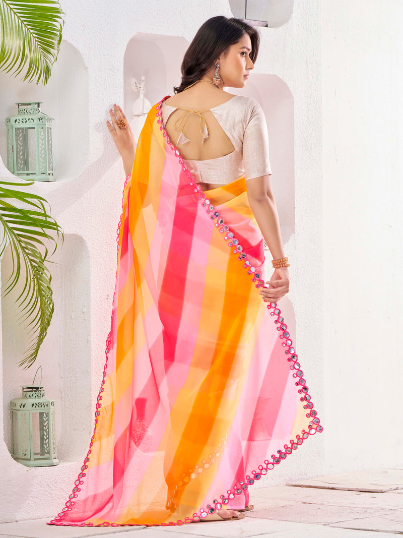 Multi Colored Georgette With Mirror Work Saree