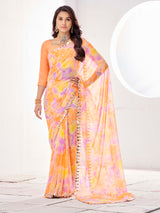 Orange Poly Georgette With Mirror Work Border