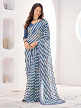 Blue Georgette Saree With Mirror work