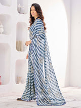 Blue Georgette Saree With Mirror work