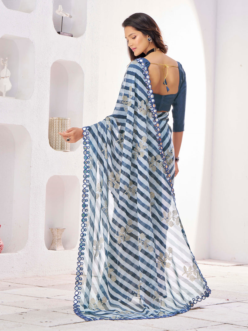 Blue Georgette Saree With Mirror work