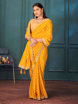 Saffron Glow Print Poly Chiffon Saree