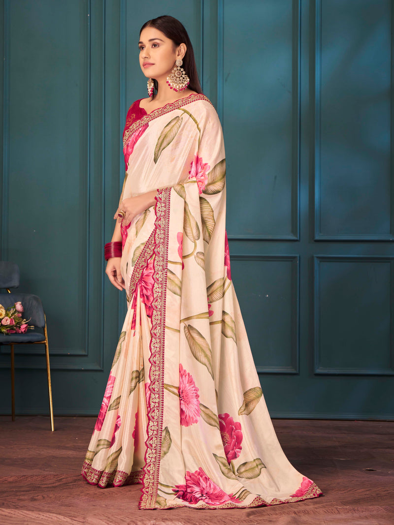 Peach Poly Chiffon Saree