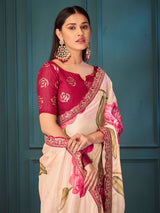 Peach Poly Chiffon Saree