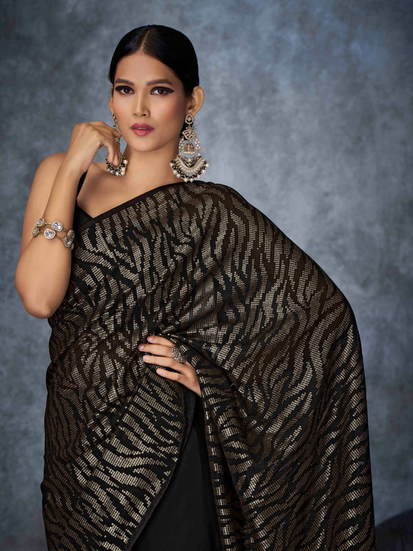 Jet Black Pure Georgette Saree