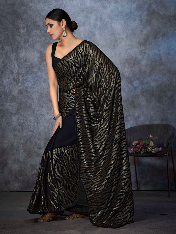 Charcoal Black Pure Georgette Saree