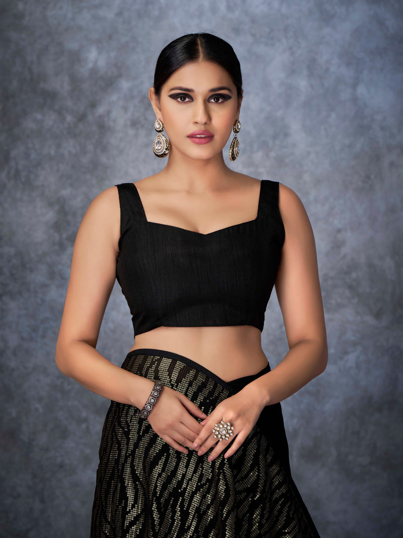 Charcoal Black Pure Georgette Saree