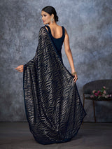 Darkest Blue Pure Georgette Saree