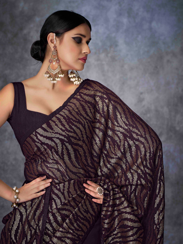 Dark Purple Pure Georgette Saree