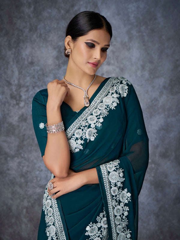 Royal Green Georgette Saree