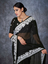 Black Georgette Saree With Embroidered Border