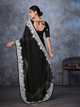 Black Georgette Saree With Embroidered Border