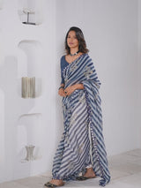 Blue Georgette Saree With Mirror work
