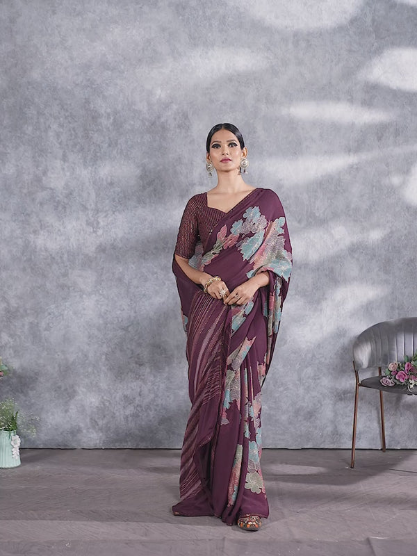 Wine Purple Silk Saree