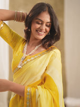 Gold Yellow Pure Chiffon Saree