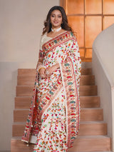 Cream Silk Blend Saree