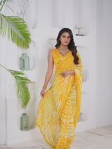 Yellow Georgette With Mirror Work Border