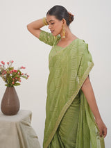 Olive Green Pure Chiffon Saree